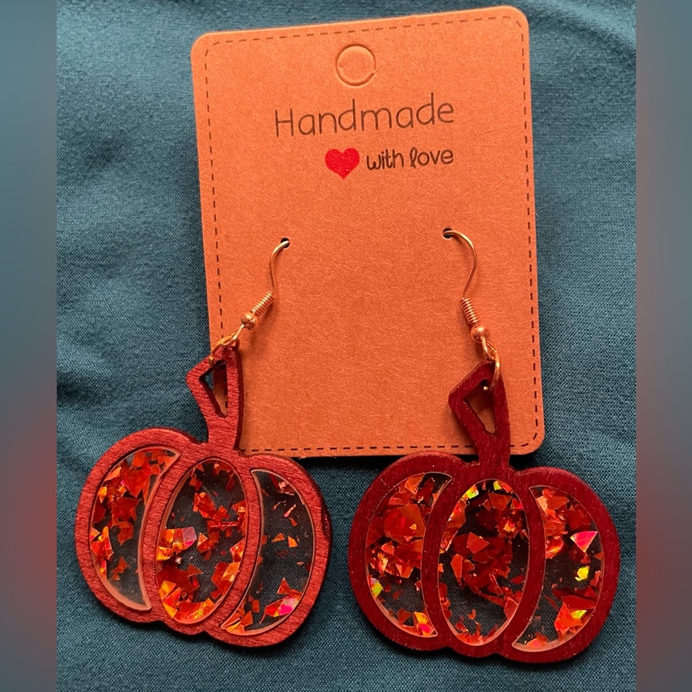 Handmade Pumpkin Glitter Earrings